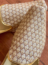 Gold handmade men's jutti / mojari wedding shoes in brocade with traditional brocade weaving — Kaash Collection