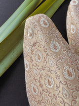 Gold handmade men's jutti / mojari wedding shoes in brocade with traditional brocade weaving — Kaash Collection