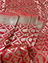Gorgeous Peach Color Traditional Banarasi Silk handloom Saree with animal and birds Figures | Banarasi Silk Saree | Kaash Collection - Kaash