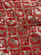 Gorgeous Peach Color Traditional Banarasi Silk handloom Saree with animal and birds Figures | Banarasi Silk Saree | Kaash Collection - Kaash