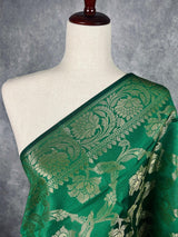 Green Banarasi Floral Soft Silk dupatta with Muted Gold Zari Weaving - Kaash