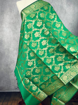 Green Banarasi Floral Soft Silk dupatta with Muted Gold Zari Weaving - Kaash