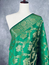 Green Banarasi Floral Soft Silk dupatta with Muted Gold Zari Weaving | Light Weight Dupatta | Silk Dupatta | Stole | Gift For Her - Kaash