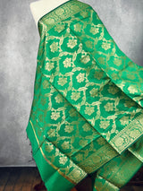 Green Banarasi Floral Soft Silk dupatta with Muted Gold Zari Weaving | Light Weight Dupatta | Silk Dupatta | Stole | Gift For Her - Kaash