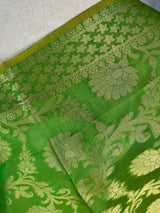 Green Semi Silk Floral Jaal dupatta in soft silk (non-pure) with floral jaal with muted gold zari — Kaash Collection