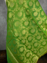 Green Semi Silk Floral Jaal dupatta in soft silk (non-pure) with floral jaal with muted gold zari — Kaash Collection