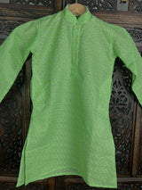 Green Color Cotton Kurta Pajama Set for Boys with Lucknowi Chikankari Work - Kaash