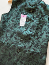 Green Color Modi Nehru Jacket For Men with black thread embroidery | Jacket for Kurta | Silk Jacquard Mens Kurta Jackets | Waistcoat - Kaash