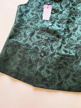 Green Color Modi Nehru Jacket For Men with black thread embroidery | Jacket for Kurta | Silk Jacquard Mens Kurta Jackets | Waistcoat - Kaash