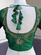 Green Color Ready to Wear Blouse in Raw Silk - Kaash