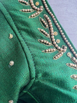 Green Color Ready to Wear Blouse in Raw Silk - Kaash
