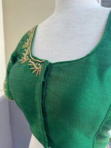Green Color Ready to Wear Blouse in Raw Silk - Kaash
