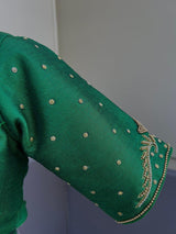 Green Color Ready to Wear Blouse in Raw Silk - Kaash