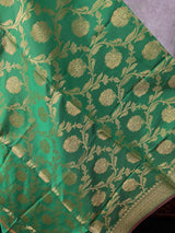 Green Soft Silk Floral dupatta in soft silk (non-pure) with floral jaal with muted gold zari — Kaash Collection