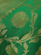 Green Soft Silk Floral dupatta in soft silk (non-pure) with floral jaal with muted gold zari — Kaash Collection