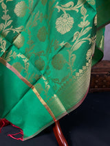 Green Soft Silk Floral dupatta in soft silk (non-pure) with floral jaal with muted gold zari — Kaash Collection