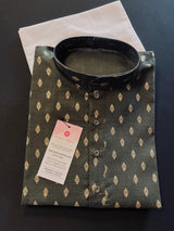 Greenish Black Color Premium Pure Cotton Kurta Pajama Set for Men with small Self design Gold Buttis | Cotton Men Kurtas | Soft Kurtas | Kaash Kurtas - Kaash