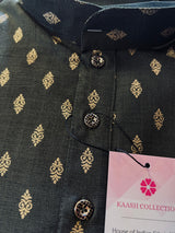 Greenish Black Color Premium Pure Cotton Kurta Pajama Set for Men with small Self design Gold Buttis | Cotton Men Kurtas | Soft Kurtas | Kaash Kurtas - Kaash