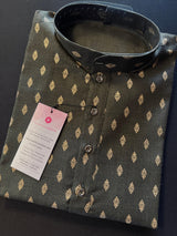 Greenish Black Color Premium Pure Cotton Kurta Pajama Set for Men with small Self design Gold Buttis | Cotton Men Kurtas | Soft Kurtas | Kaash Kurtas - Kaash