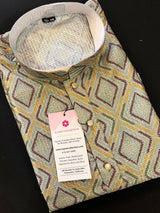 Greenish Grey Multi-Color men's kurta pajama in soft butter silk with floral digital prints with thread & sequin — Kaash Collection