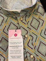 Greenish Grey Multi-Color men's kurta pajama in soft butter silk with floral digital prints with thread & sequin — Kaash Collection