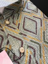 Greenish Grey Multi-Color men's kurta pajama in soft butter silk with floral digital prints with thread & sequin — Kaash Collection