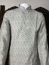 Greenish Grey Ikkat men's kurta pajama in linen silk with ikkat digital print on linen silk — Kaash Collection