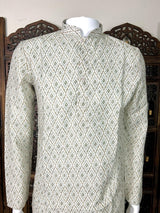 Greenish Grey Ikkat men's kurta pajama in linen silk with ikkat digital print on linen silk — Kaash Collection