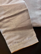 Grey men's kurta pajama in soft silk with plain body with neckline & collar detail — Kaash Collection