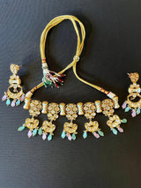 Handcrafted Choker Set with Cloisonne Enamel and sliver folied Polki and Kundan with Monalisa Beads - Kaash
