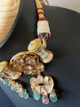 Handcrafted Choker Set with Cloisonne Enamel and sliver folied Polki and Kundan with Monalisa Beads - Kaash