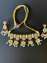 Handcrafted Choker Set with Cloisonne Enamel and sliver folied Polki and Kundan with Monalisa Beads | Indian Trendy and Modern Jewelry - Kaash