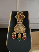 Handmade Antique Gold Finish Long Necklace and Earrings Set with Pearls, Onyx Beads and Kamp Stones | Indian Jewelry | Handmade Jewelry - Kaash