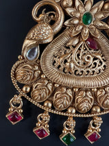 Handmade Antique Gold Finish Long Necklace and Earrings Set with Pearls, Onyx Beads and Kamp Stones | Indian Jewelry | Handmade Jewelry - Kaash