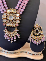 Handmade Statement Long Necklace in Tayani Kundan with Monalisa Beads | Kundan Jewelry | Bollywood Style Wedding Party Jewelry - Kaash