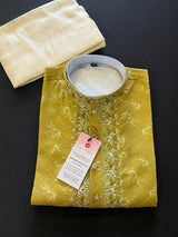 Handwork Kurta in Mehandi Green Color with Sequence and Embroidery Work | Silk blend Soft and Light Weight Kurta | Kurta Store - Kaash