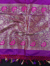 Handwoven Purple Color Pure Katan Silk Saree with Gold Zari Weave - Kaash