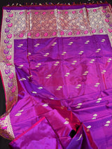 Silk Mark Certified Purple Pure Katan with Paithani Border saree in pure katan silk with paithani borders with meenakari pallu — Kaash Collection