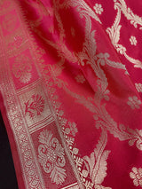 Hot Pink Banarasi Designer dupatta in banarasi silk (non-pure) with designer with gold zari — Kaash Collection