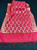 Hot Pink Banarasi Designer dupatta in banarasi silk (non-pure) with designer with gold zari — Kaash Collection