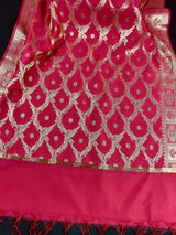 Hot Pink Banarasi Designer dupatta in banarasi silk (non-pure) with designer with gold zari — Kaash Collection