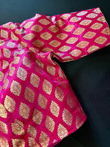 Hot Pink Readymade Blouse with Gold Buttis in Pure Banarasi Silk | Readymade Blouses | Hot Pink Blouse | Stitched Blouse | Kaash Collection - Kaash