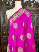 Hot Pink Silk Dupatta with Gold Zari Weaving - Kaash