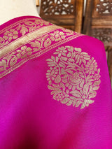 Hot Pink Silk Dupatta with Gold Zari Weaving - Kaash