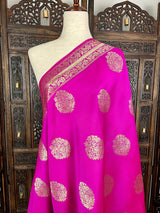Hot Pink Silk Dupatta with Gold Zari Weaving - Kaash