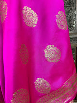 Hot Pink Silk Dupatta with Gold Zari Weaving - Kaash