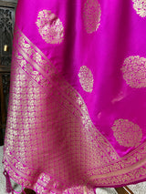 Hot Pink Silk Dupatta with Gold Zari Weaving - Kaash