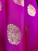 Hot Pink Silk Dupatta with Gold Zari Weaving - Kaash