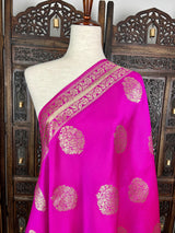 Hot Pink Silk Dupatta with Gold Zari Weaving - Kaash