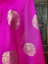 Hot Pink Silk Dupatta with Gold Zari Weaving - Kaash